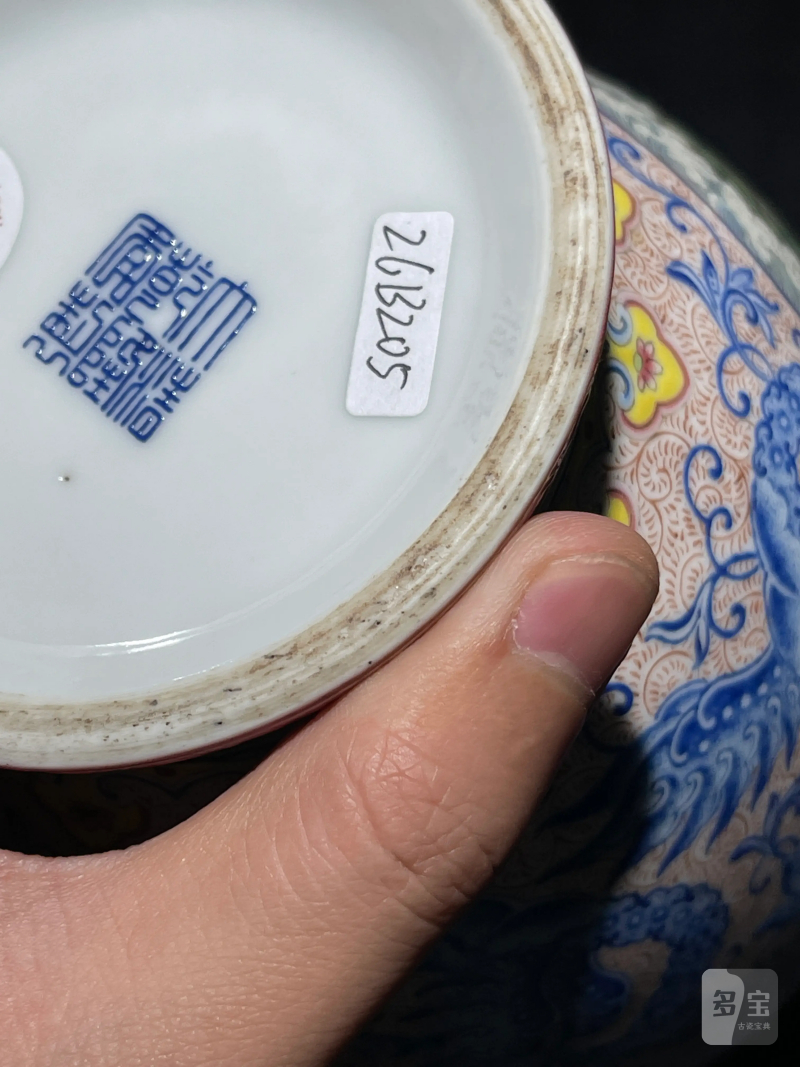 民国 珐琅彩夔凤开光花鸟纹象耳瓶 - 图18